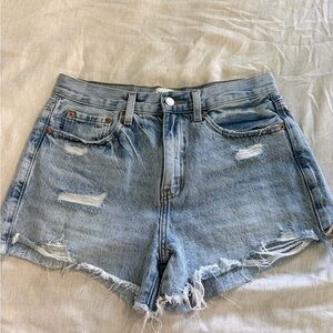 pistola Bowery Light Blue Distressed High-Rise Cutoff Shorts